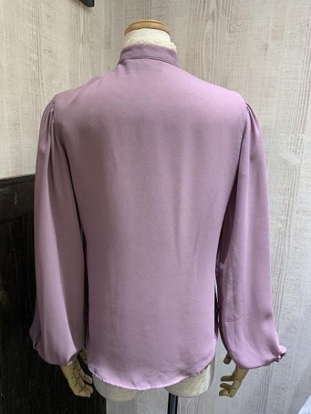 画像3: 70s ビンテージ NSL マオカラー レース フリル ラベンダー ブラウス (3)