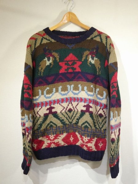 画像4: 80s 90s Arbor way 乗馬 ネイティブ 幾何学模様  総柄 ウール ニット セーター (4)