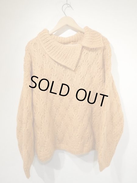 画像4: 〜 80s ビンテージ ホームメイド ？ モヘア ショート丈 短丈 変形 カラー ニット セーター (4)