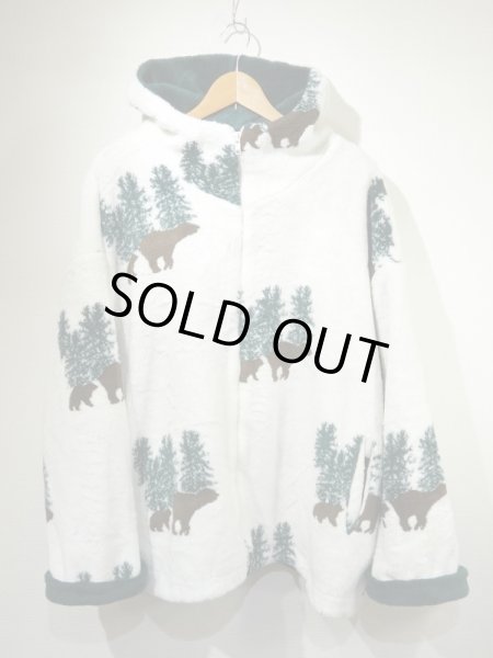 画像5: 90s COUNTRY WOODS アニマルプリント ベア プリント 風景 バイカラー ボア フリース ジャケット フード ブルゾン (5)
