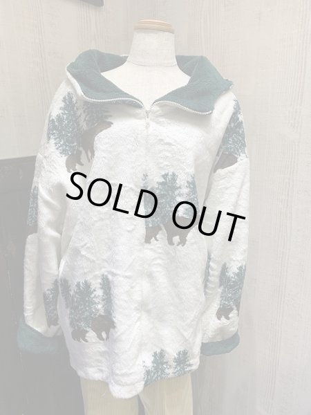画像4: 90s COUNTRY WOODS アニマルプリント ベア プリント 風景 バイカラー ボア フリース ジャケット フード ブルゾン (4)