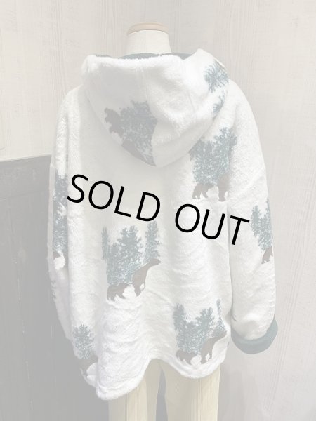 画像3: 90s COUNTRY WOODS アニマルプリント ベア プリント 風景 バイカラー ボア フリース ジャケット フード ブルゾン (3)