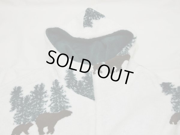 画像7: 90s COUNTRY WOODS アニマルプリント ベア プリント 風景 バイカラー ボア フリース ジャケット フード ブルゾン (7)