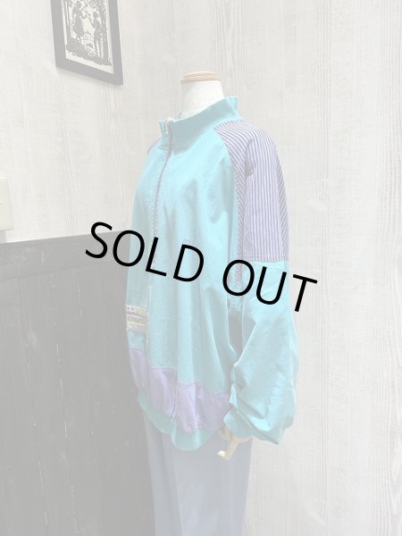 画像2: 80s ユーロ ビンテージ Wagner クレージーパターン バイカラー リブ ハーフジップ プルオーバー スポーツウェア (2)