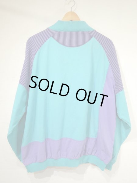 画像5: 80s ユーロ ビンテージ Wagner クレージーパターン バイカラー リブ ハーフジップ プルオーバー スポーツウェア (5)