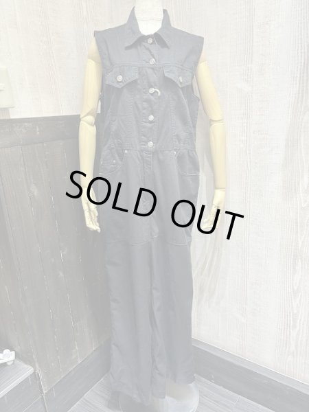 画像2: 90s NATURAL CHOICE WORK WEAR ブラック ライトオンス デニム オールインワン つなぎ ジャンプスーツ  (2)