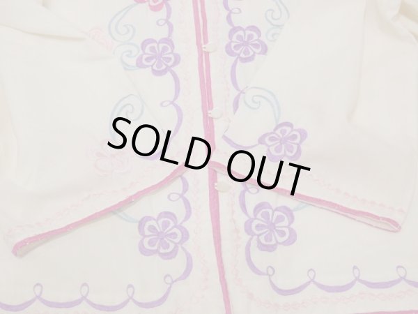 画像14: 70s ビンテージ Caro Honolulu バンドカラー オリエンタル フラワー エンブロイダリー 八分袖 刺繍 チュニック  (14)