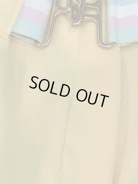 画像11: 70s ビンテージ UNKNOWN ベルト付き パステル イエロー フレア パンツ スラックス (11)