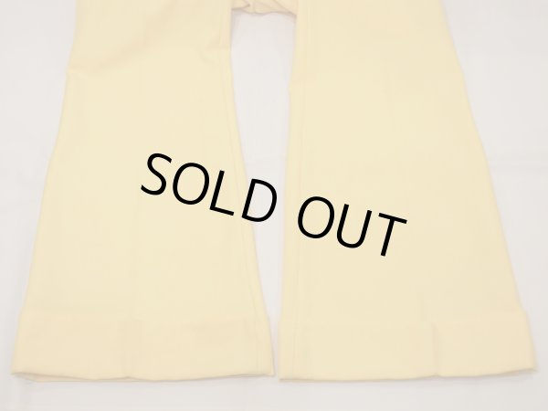 画像13: 70s ビンテージ UNKNOWN ベルト付き パステル イエロー フレア パンツ スラックス (13)