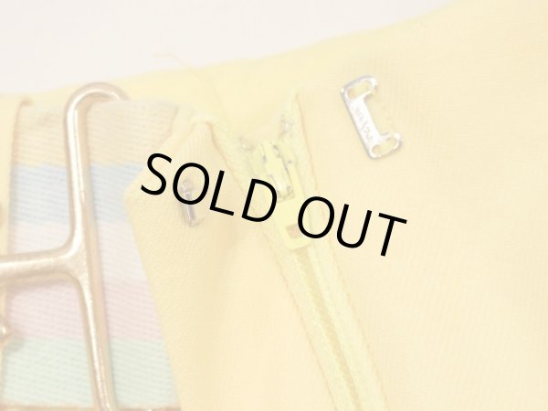 画像9: 70s ビンテージ UNKNOWN ベルト付き パステル イエロー フレア パンツ スラックス (9)