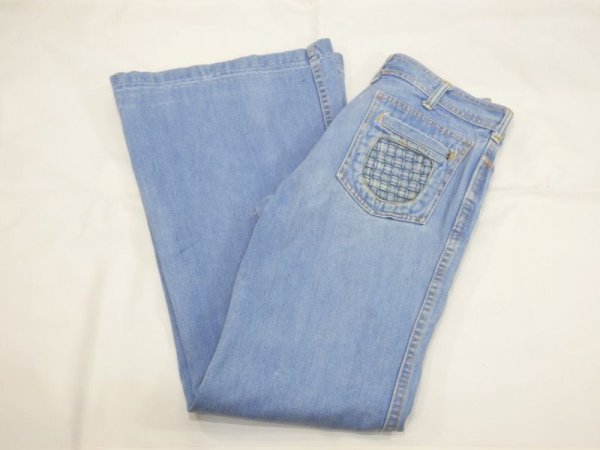 画像6: 70s ビンテージ BRITTANIA SPORTS WEAR アイスブルー バギーフレア デニム パンツ  (6)
