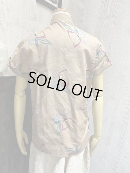 画像4: USA製 80s ビンテージ Jantzen リーフ ボタニカル フラワープリント ショートスリーブ 総柄 シャツ ブラウス (4)