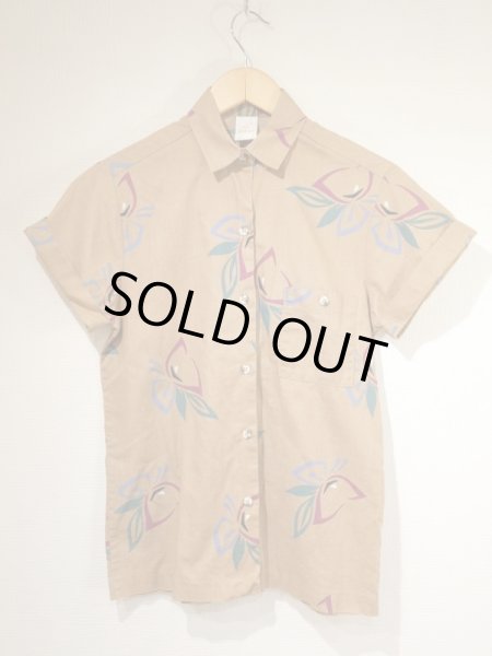 画像5: USA製 80s ビンテージ Jantzen リーフ ボタニカル フラワープリント ショートスリーブ 総柄 シャツ ブラウス (5)