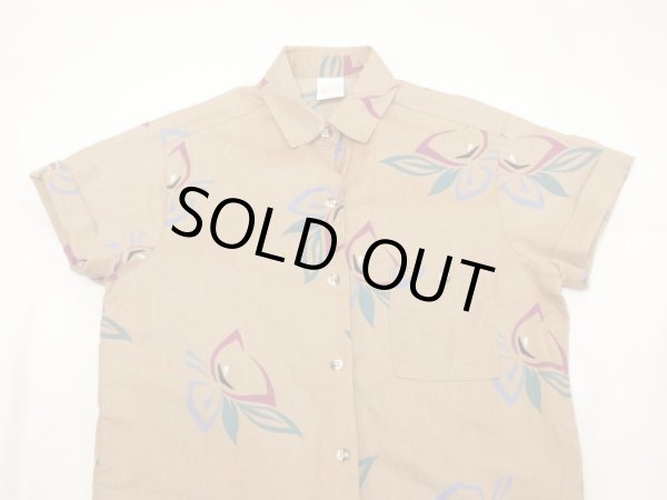 画像9: USA製 80s ビンテージ Jantzen リーフ ボタニカル フラワープリント ショートスリーブ 総柄 シャツ ブラウス (9)