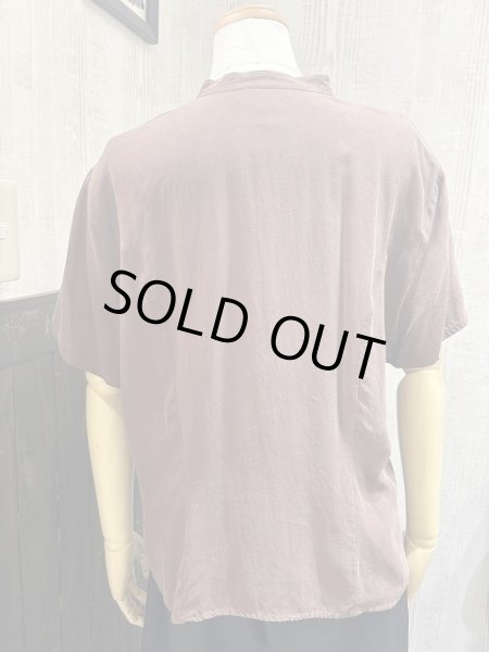 画像3: 90s STUNT バンドカラー チョコレート ブラウン シルク ブラウス  S/S シャツ (3)