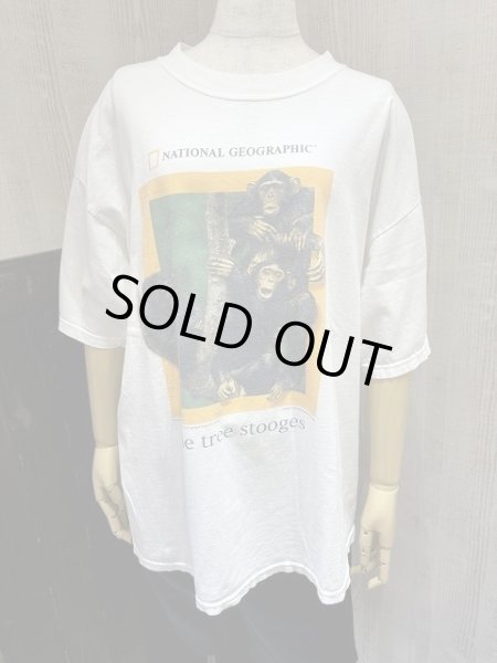 画像1: 00s GILDAN NATIONAL GEOGRAPHIC チンパンジー アニマルプリント ネイチャー Tシャツ (1)