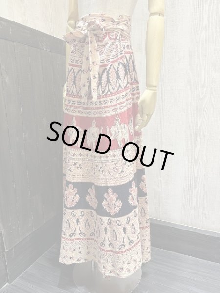 画像3: 70s ビンテージ COAST-PLUS INC パキスキタン製 パキ綿 インド綿 エスニック 柄 ラップ エプロン 巻き スカート  (3)