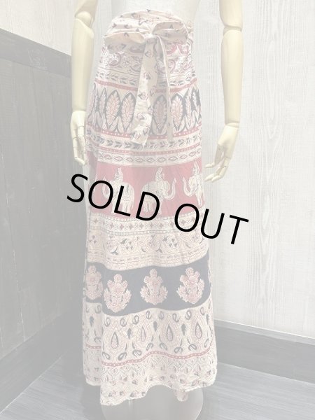 画像2: 70s ビンテージ COAST-PLUS INC パキスキタン製 パキ綿 インド綿 エスニック 柄 ラップ エプロン 巻き スカート  (2)