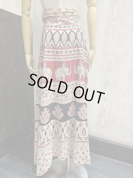 画像4: 70s ビンテージ COAST-PLUS INC パキスキタン製 パキ綿 インド綿 エスニック 柄 ラップ エプロン 巻き スカート  (4)