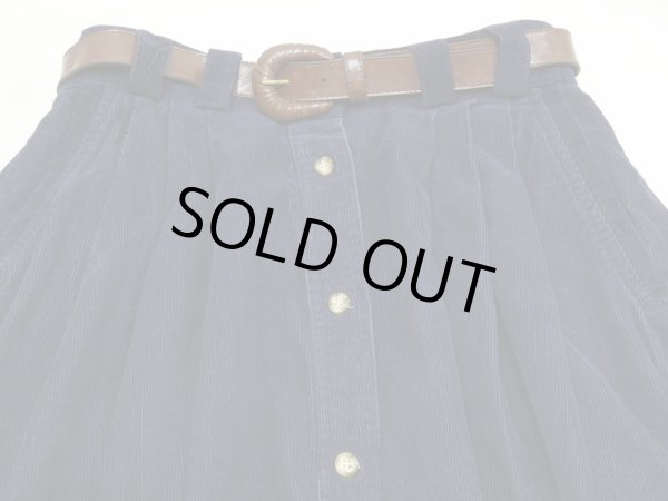 画像9: 90s KAREN SCOTT ネイビーカラー 前開き ベルト付き  コーデュロイ ロング フレア スカート (9)