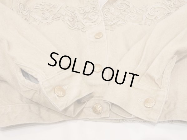 画像12: USA製 80s ビンテージ LORRAINE WARDY エンブロイダリー コード刺繍 クロップド丈 ベージュ デニム ショート ジャケット (12)