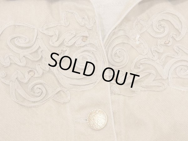 画像9: USA製 80s ビンテージ LORRAINE WARDY エンブロイダリー コード刺繍 クロップド丈 ベージュ デニム ショート ジャケット (9)