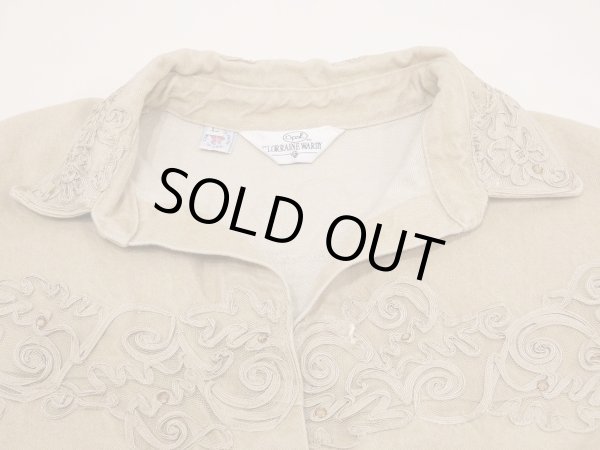 画像8: USA製 80s ビンテージ LORRAINE WARDY エンブロイダリー コード刺繍 クロップド丈 ベージュ デニム ショート ジャケット (8)