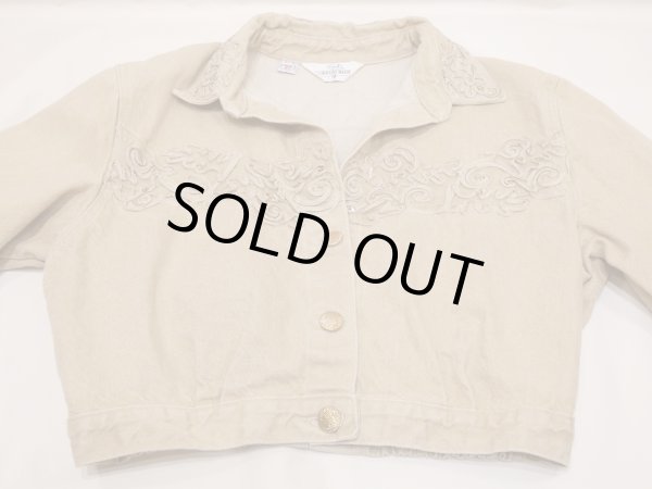 画像10: USA製 80s ビンテージ LORRAINE WARDY エンブロイダリー コード刺繍 クロップド丈 ベージュ デニム ショート ジャケット (10)