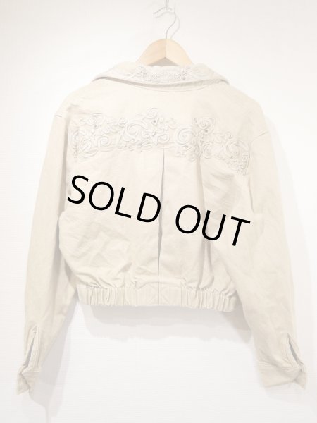 画像5: USA製 80s ビンテージ LORRAINE WARDY エンブロイダリー コード刺繍 クロップド丈 ベージュ デニム ショート ジャケット (5)