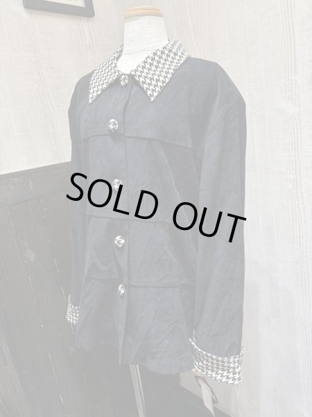 画像2: DEADSTOCK 90s R＆K ペーパータグ付き 千鳥格子チェック バイカラー フェイクスエード シャツ ジャケット (2)