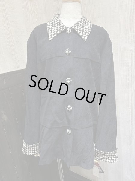 画像1: DEADSTOCK 90s R＆K ペーパータグ付き 千鳥格子チェック バイカラー フェイクスエード シャツ ジャケット (1)