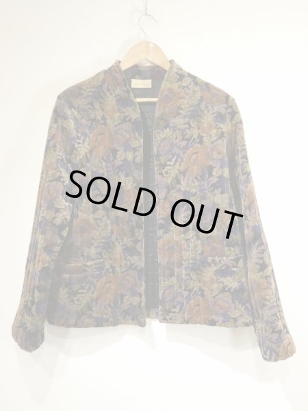 画像4: 70s ビンテージ Sun'n Sand ベロア キルティング ボタニカル 柄 ノーカラー ジャケット (4)
