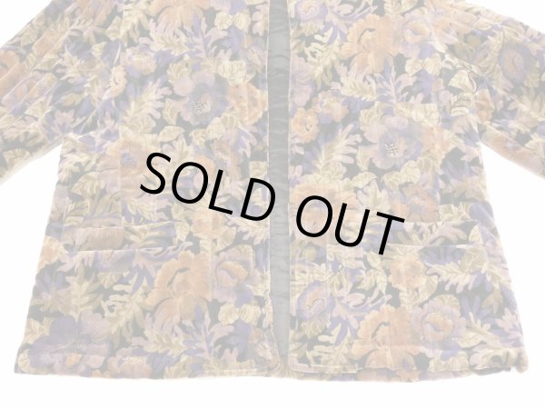 画像8: 70s ビンテージ Sun'n Sand ベロア キルティング ボタニカル 柄 ノーカラー ジャケット (8)