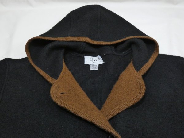 画像11: 90s C/WS Casual Work Styles ダブルブレスト パイピング ウール ニット フ―ディー ガウン  コート (11)