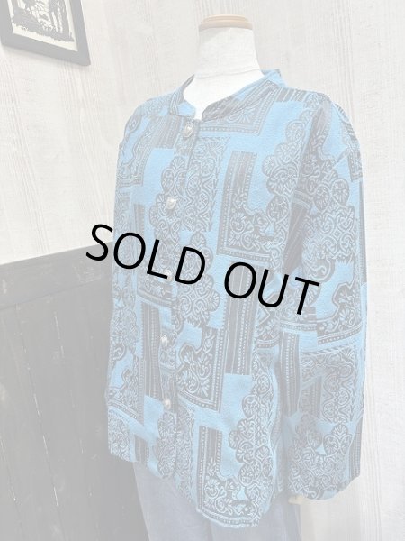 画像2: 90s Tudor Court  ゴブラン織り風 スタンドカラー マオカラー 短丈 ショート丈 ボタニカル柄 ジャケット (2)