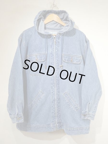 画像3: 90s L.A. BLUES フーディ デニム ハーフ コート フルジップ ブルゾン  (3)