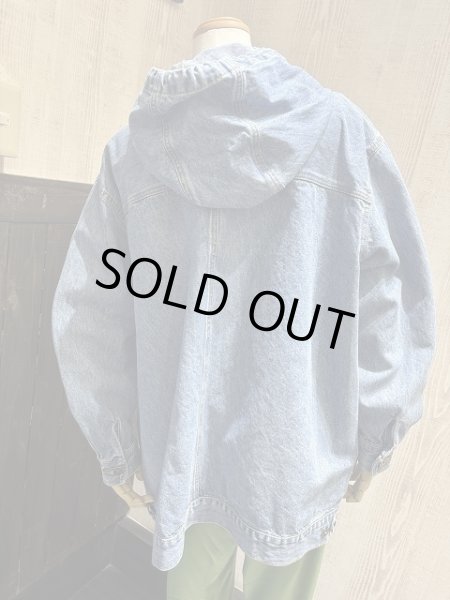 画像2: 90s L.A. BLUES フーディ デニム ハーフ コート フルジップ ブルゾン  (2)