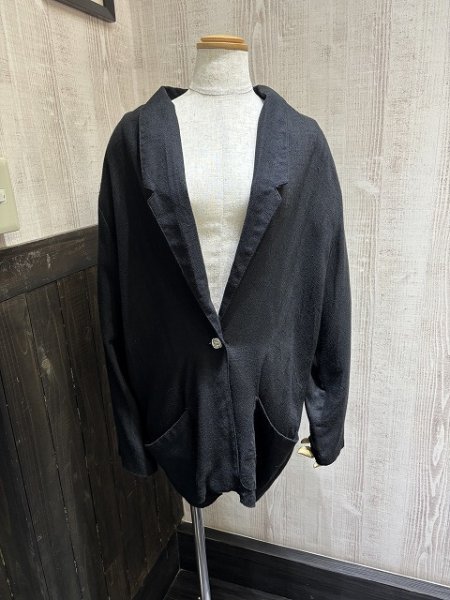 画像1: USA製 90s MELROSE ブラック レーヨン×フラックス テーラード ジャケット  (1)