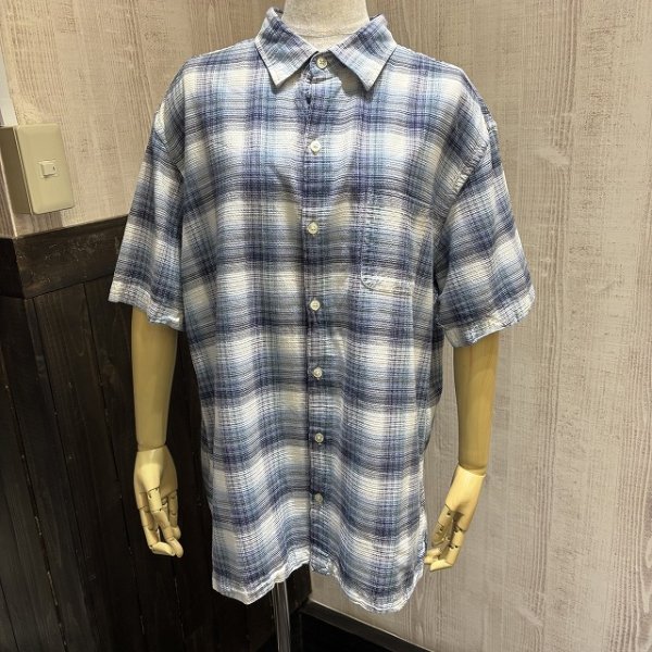 画像1: 90s VANHEUSEN オンブレ シャドーチェック ショート スリーブ スクエア シャツ (1)