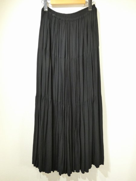 画像3: 80s 90s UNKNOWN ブラック レーヨン ティアード ロング スカート モード  (3)