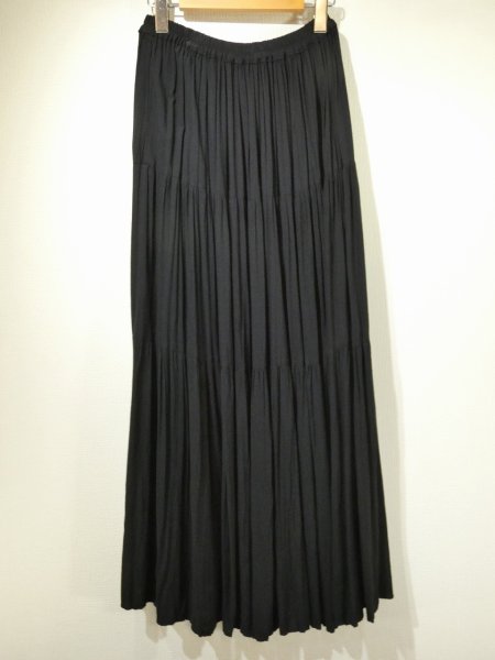 画像4: 80s 90s UNKNOWN ブラック レーヨン ティアード ロング スカート モード  (4)