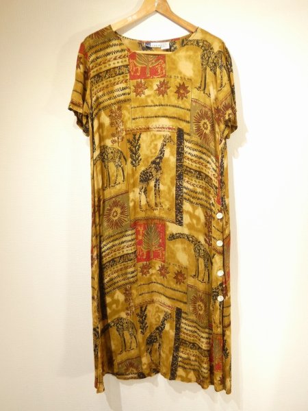 画像4: 90s LA CERA インドレーヨン アニマルプリント エスニック マキシ ワンピース ドレス (4)