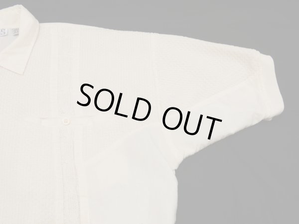 画像7: 80s 90s TALLS 生成り コットン ニット ポリエステル 異素材 切り替え デザイン リブ ポロシャツ (7)