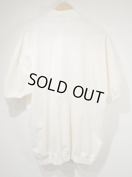 画像4: 80s 90s TALLS 生成り コットン ニット ポリエステル 異素材 切り替え デザイン リブ ポロシャツ (4)