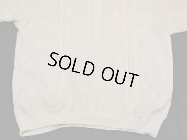 画像9: 80s 90s TALLS 生成り コットン ニット ポリエステル 異素材 切り替え デザイン リブ ポロシャツ (9)