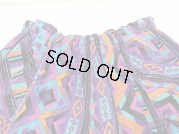 画像6: 80s 90s エスニック 幾何学模様 コーデュロイ ウエストゴム イージー ショート パンツ ショーツ (6)