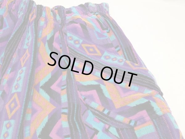 画像8: 80s 90s エスニック 幾何学模様 コーデュロイ ウエストゴム イージー ショート パンツ ショーツ (8)