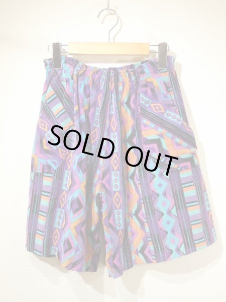 画像3: 80s 90s エスニック 幾何学模様 コーデュロイ ウエストゴム イージー ショート パンツ ショーツ (3)
