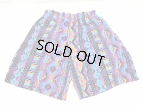 画像9: 80s 90s エスニック 幾何学模様 コーデュロイ ウエストゴム イージー ショート パンツ ショーツ (9)