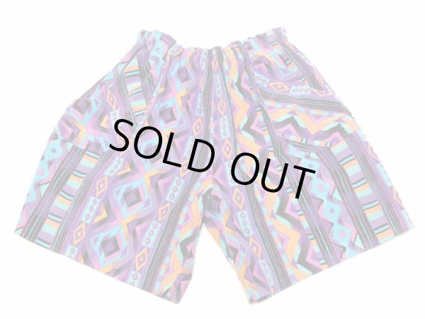 画像5: 80s 90s エスニック 幾何学模様 コーデュロイ ウエストゴム イージー ショート パンツ ショーツ (5)